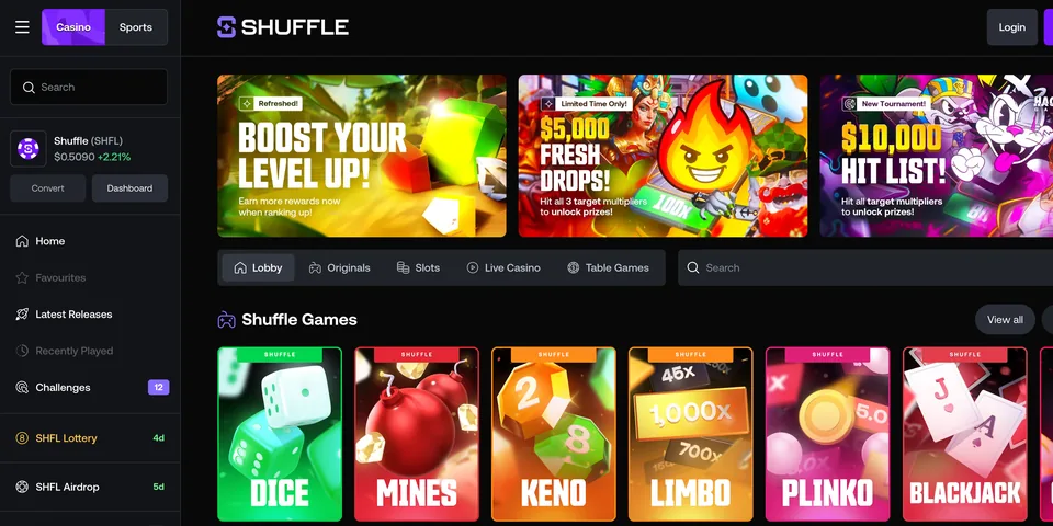 Shuffle homepage