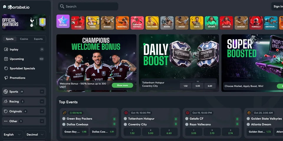 Sportsbet.io homepage